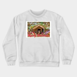 Merry christmas mice at winter log cabi n very festive card design Crewneck Sweatshirt